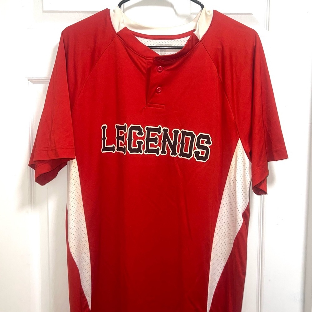 Legends Baseball Jersey Red White Sportswear Athletic Button‎ Up